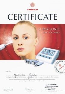 Certyfikat Rubica - zastosowanie urządzenia Super Sonic Skin Scrubber